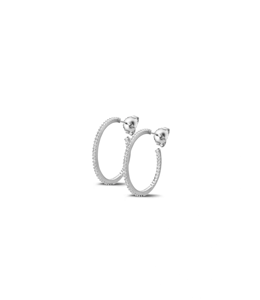 Hoop earrings with zirconia small - rhodium plated