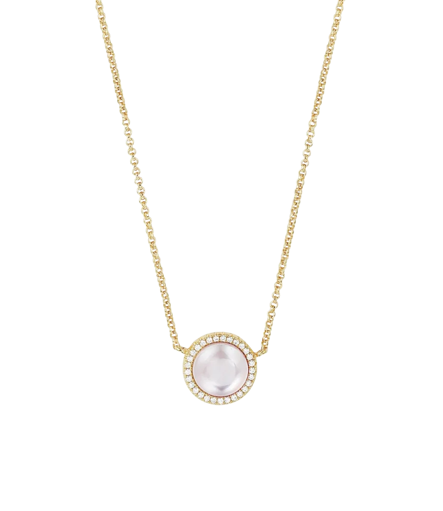 Perlmutt mit Zirkonia Kette 1444 - Gold
