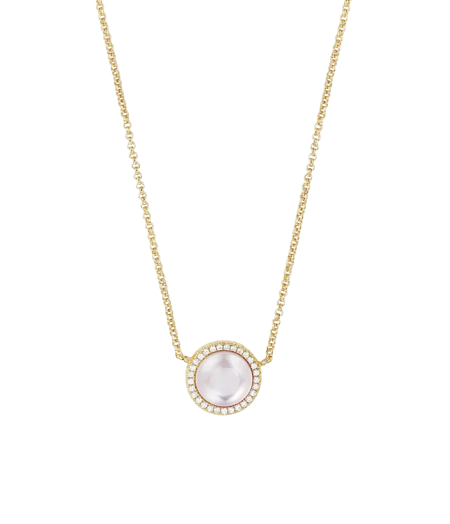 Perlmutt mit Zirkonia Kette 1444 - Gold