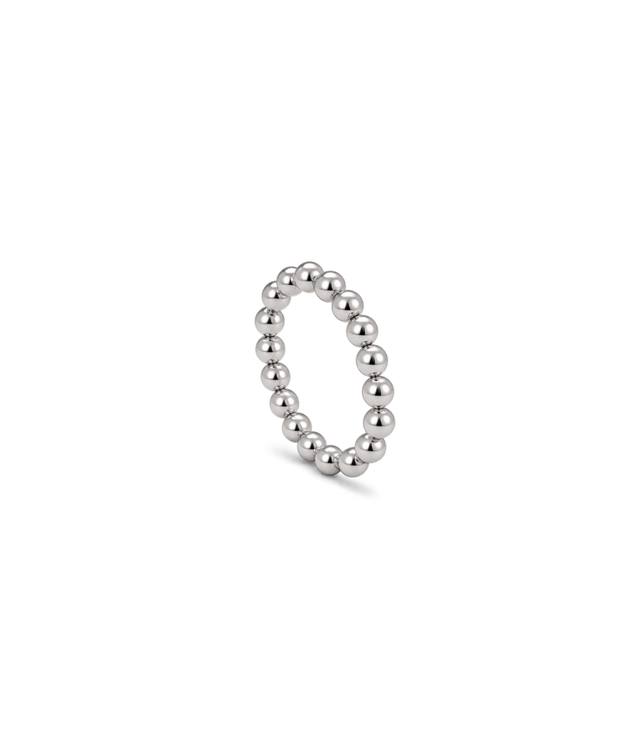 Anillo elástico con bola, chapado en rodio.